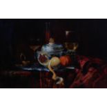 Tom Keating (1917-1984) - Still life with fruit, tureen and glasses upon a tray, oil on canvas,