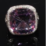 A contemporary 14ct white gold amethyst and diamond dress ring,
