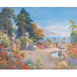 Joseph Halford Ross - Pair; Garden Terrace in summer with sea views, watercolour,