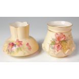 A circa 1900 Royal Worcester blush ivory posy vase, painted with wildflowers and heightened in gilt,