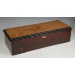 A circa 1900 Swiss rosewood cased music box, playing ten airs on a 13" cylinder,