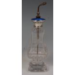 An Edwardian cut glass atomiser, the body of waisted form with floral decoration,