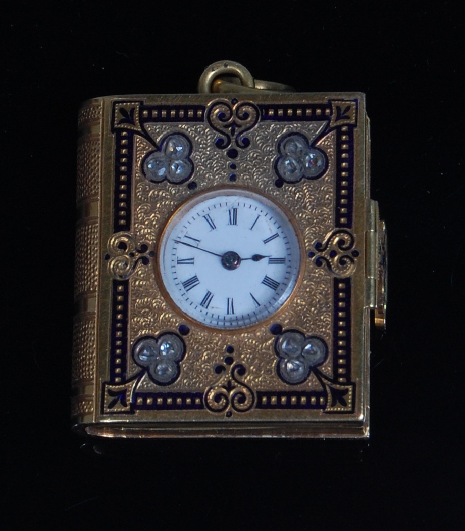 A jewelled gold and enamel watch and picture locket pendant, - Image 2 of 8