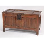 An antique oak coffer, circa 1700 and later, having steel lockplate,