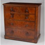 A Victorian figured walnut round corner chest, of two short and three long graduated drawers,