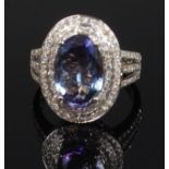 A 14ct white gold tanzanite and diamond dress ring,