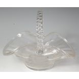 A 19th century glass basket, of hourglass form, having spiral twist loop handle, h.