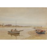Charles Hannaford (1863-1955) - Boats on a North Norfolk estuary, watercolour, signed lower right,
