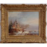 Follower of Frederick Marinus Kruseman (Dutch 1816-1882) - Winter landscape, oil on panel,