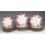 An Edwardian Royal Crown Derby part dinner service, comprising; 18 dinner plates and 12 side plates,
