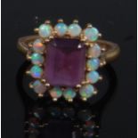 A ladies 9ct gold amethyst and opal cluster ring,
