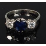 An 18ct white gold and platinum sapphire and diamond ring,