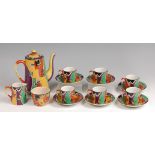 An Art Deco Royal Winton Jazz pattern ceramic coffee set, comprising; coffee pot and cover,