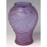 A French Art Deco tinted blue glass baluster form vase,