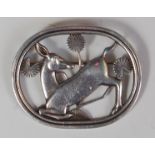 A Georg Jensen sterling silver pierced antelope brooch, of typical stylised oval form,