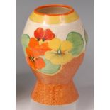 A 1930s Clarice Cliff Nasturtium pattern pottery vase, of angular ovoid form to tapering foot,