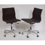 A pair of Charles Eames for ICF aluminium and dark green ribbed hopsack EA108 swivel desk chairs,