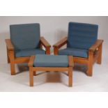 A pair of 1960s Danish light oak framed open armchairs,