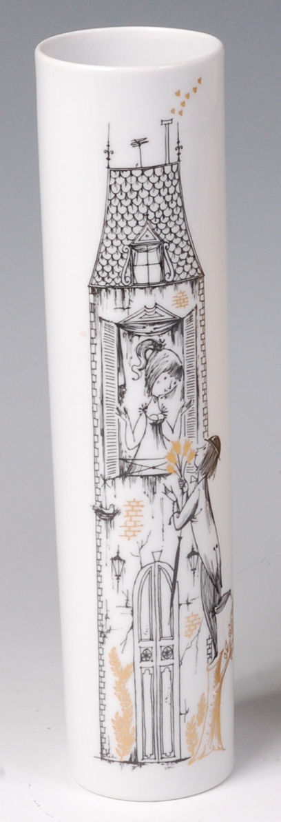 A Rosenthal Studioline porcelain cylindrical vase, decorated with courtship scene by Peynet,
