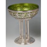 A WMF silver plated centrepiece, of circular form, having a green tinted glass liner,