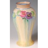 A 1930s Clarice Cliff Pansies pattern pottery vase, of shouldered baluster form,