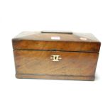 A circa 1830 mahogany and ebony strung fitted tea caddy