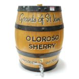 A coopered oak and metal bound sherry barrel for Grant's of St James's