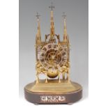 Robert Gidney of Norwich circa 1830 brass cathedral skeleton clock, having signed silvered dial,