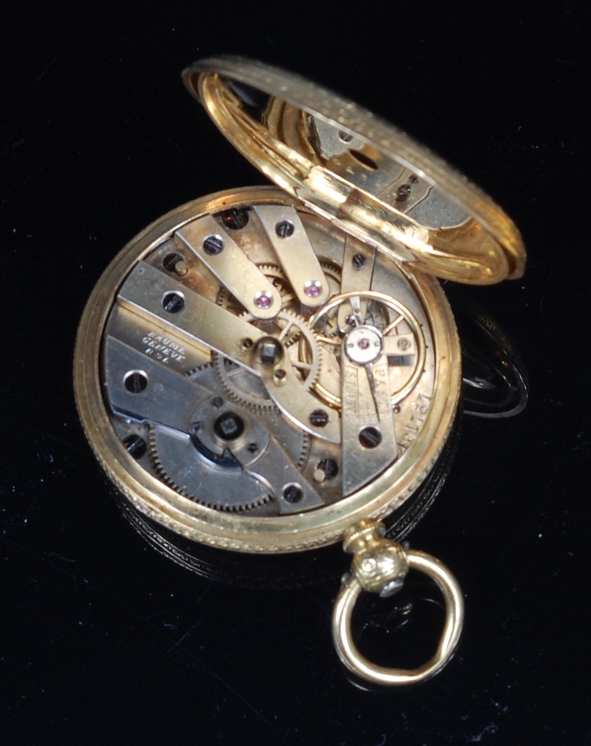 A continental 18ct gold cased ladies half hunter pocket watch, having engraved case, - Image 3 of 3