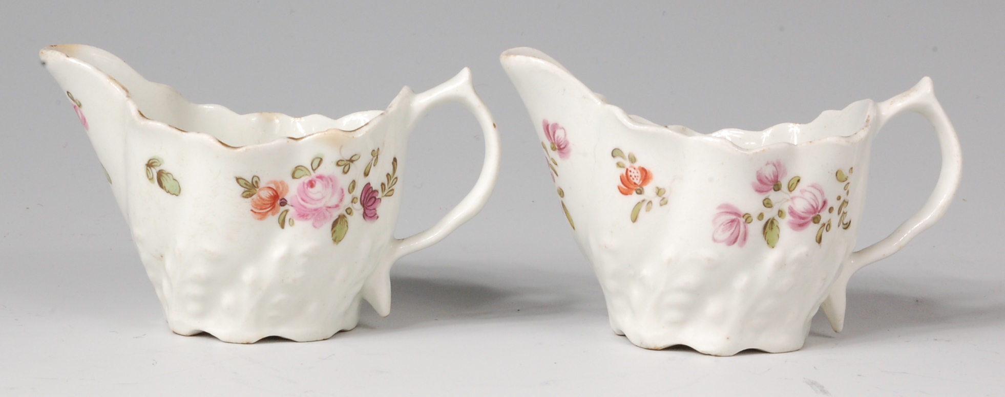 A pair of Lowestoft porcelain cream boats, of low Chelsea ewer form, - Image 2 of 3