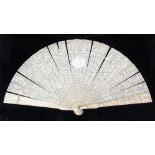 A 19th century Chinese Canton carved ivory fan,