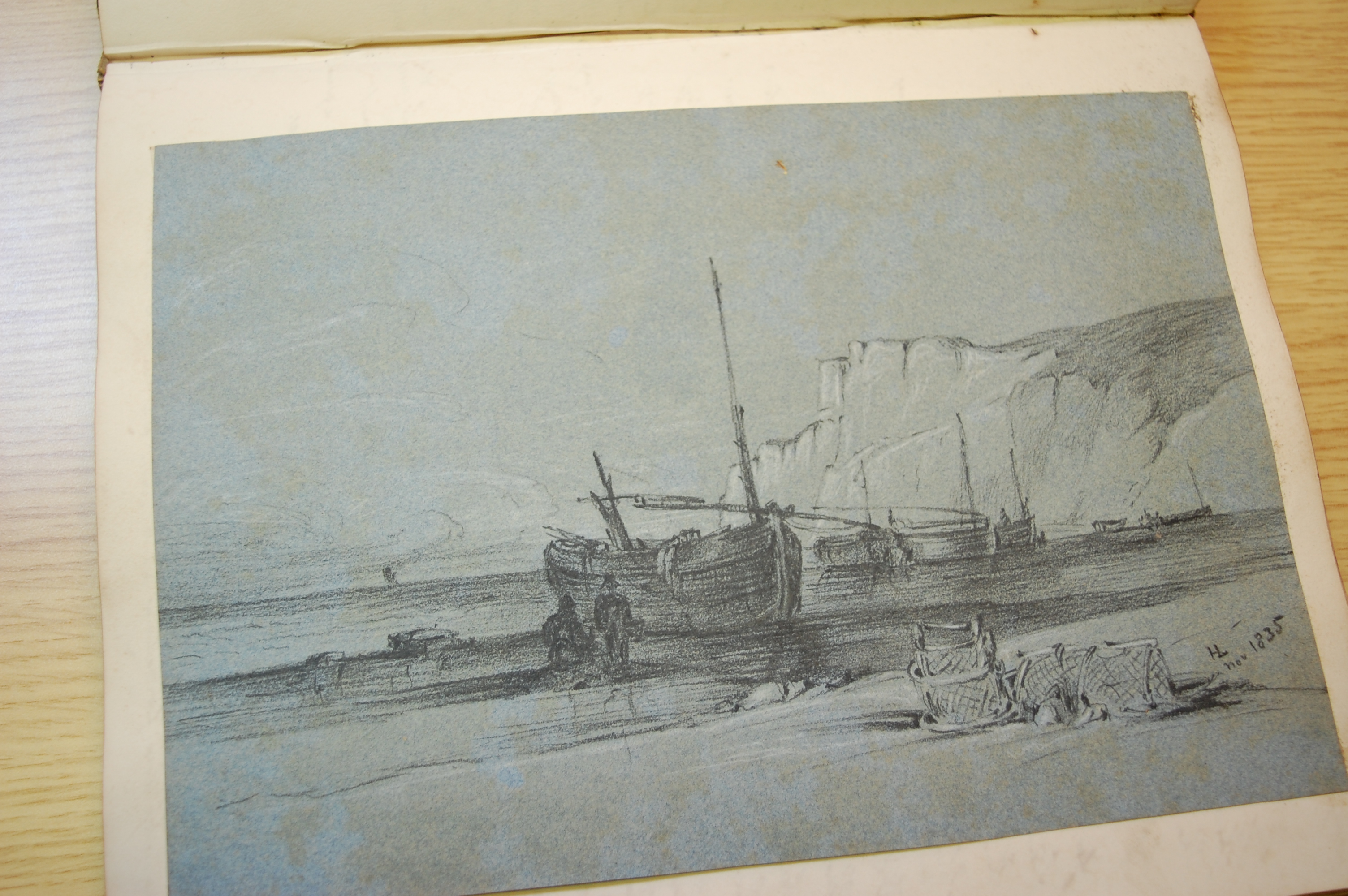 19th century 4to album containing manuscript entries, watercolour and pencil sketches, - Image 7 of 25