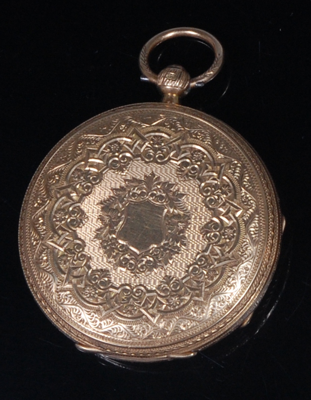 A late Victorian gents 18ct gold cased open faced pocket watch, having a gilded and engraved dial, - Image 2 of 4