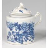 A first period Worcester porcelain mustard pot and cover, having flower head finial,