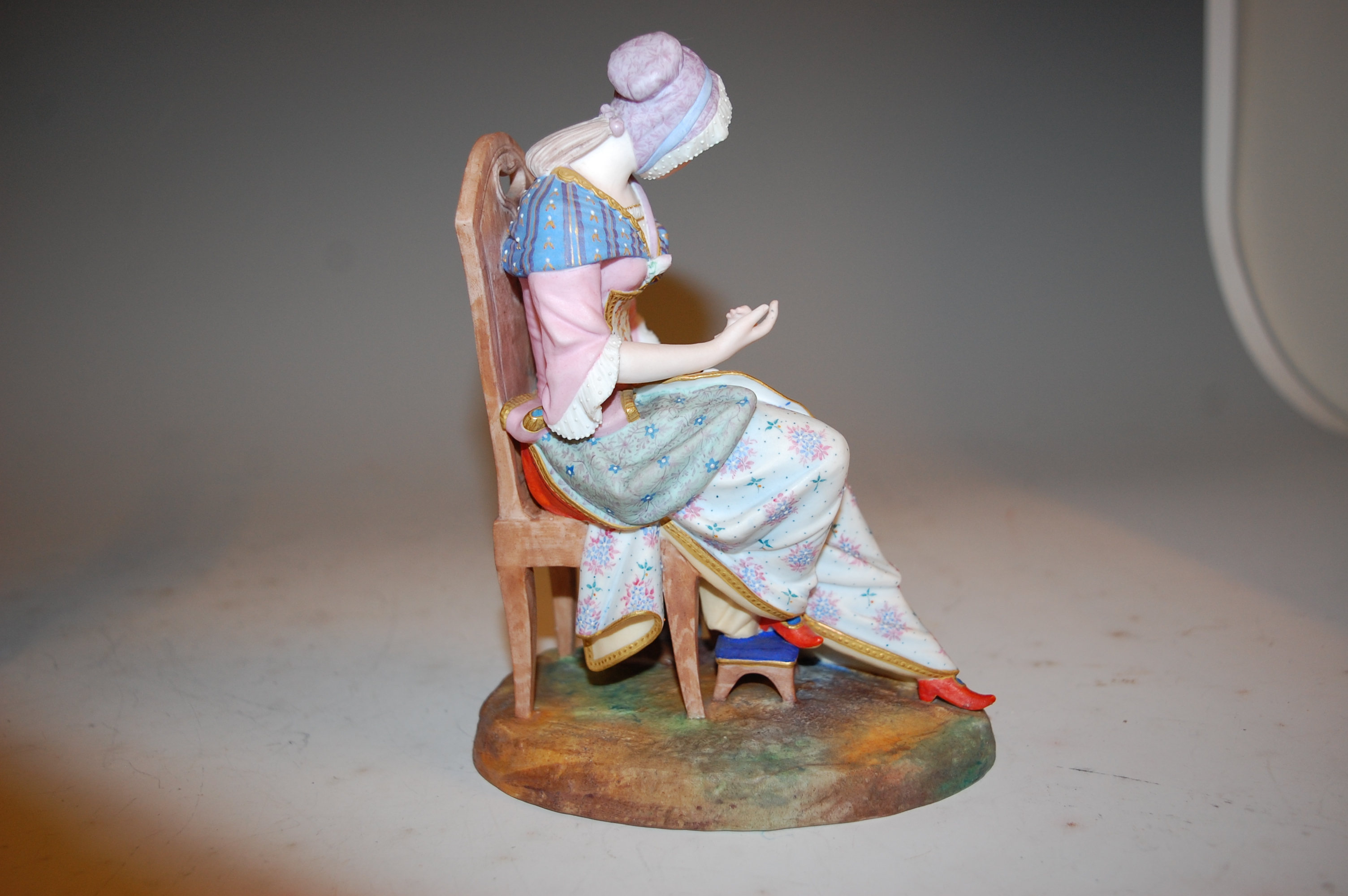 A pair of Victorian George Jones bisque figures, modelled as seated maidens, one with attendant cat, - Image 10 of 13