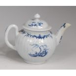 A first period Worcester bachelors teapot and cover, of bullet shape, having fluted body,