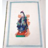 Two Chinese cloth covered scrap albums containing late Qing Dynasty pith paintings,