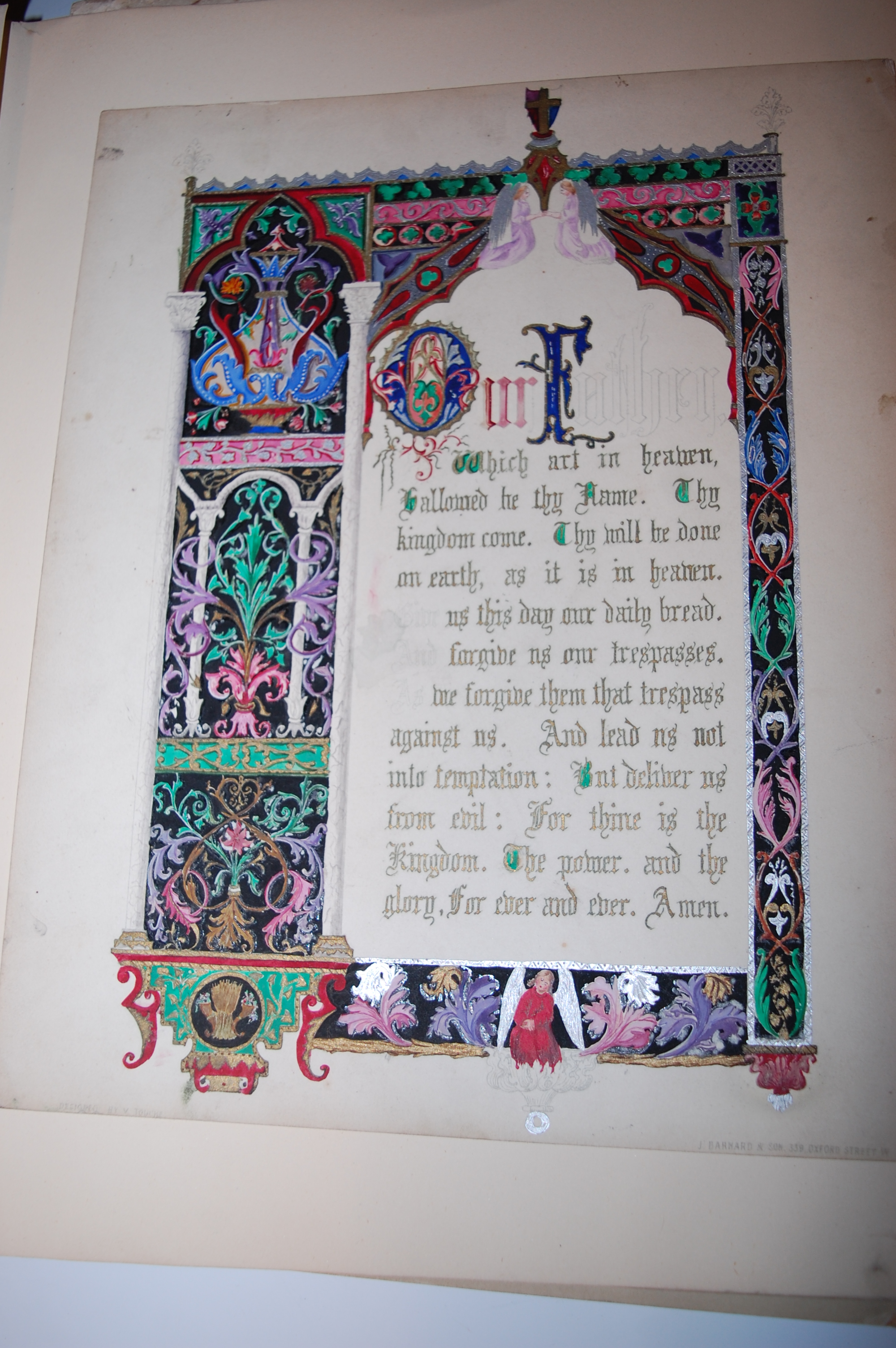 Folio album containing 14 Victorian illuminated sheets in medieval style, with calligraphy, - Image 6 of 19