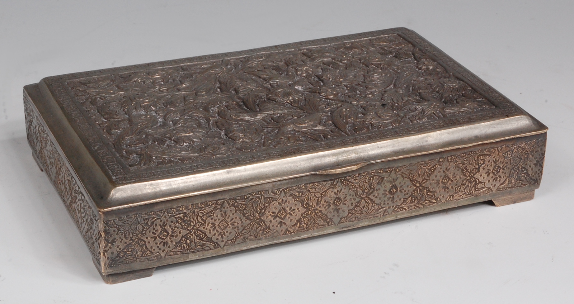 A late 19th century Isfahan white metal table box,