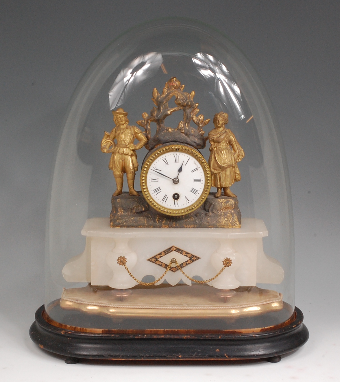 A late 19th century French gilt metal and alabaster mantel clock,