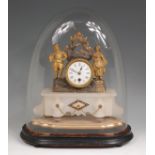 A late 19th century French gilt metal and alabaster mantel clock,