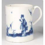 A first period Worcester blue and white tankard, decorated with Chinese figures in a landscape,