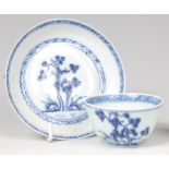 An 18th century Chinese export blue and white tea bowl on stand, from the Nanking cargo,