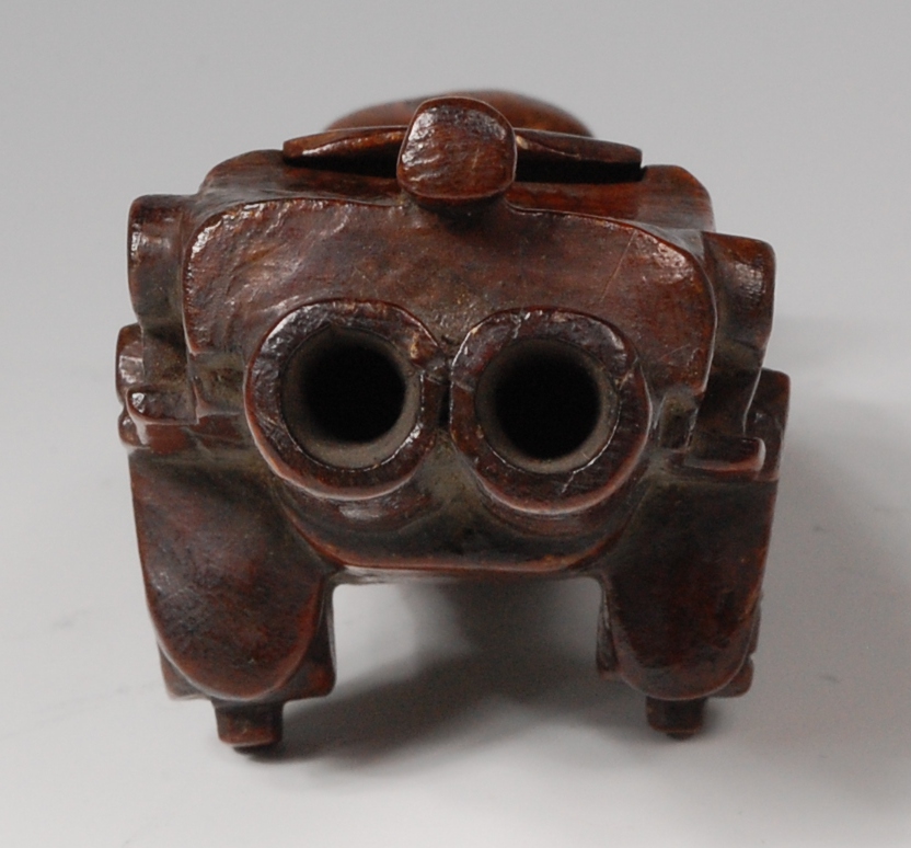 A 19th century treen snuff-box, carved as a double barreled flintlock pistol, hinged to underside, - Image 5 of 5