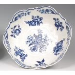 A first period Worcester porcelain relief moulded fruit bowl, having shaped rim,