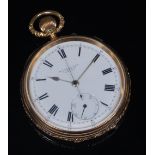 A Thomas Russell & Son of Liverpool gents 18ct gold cased open faced pocket chronograph,