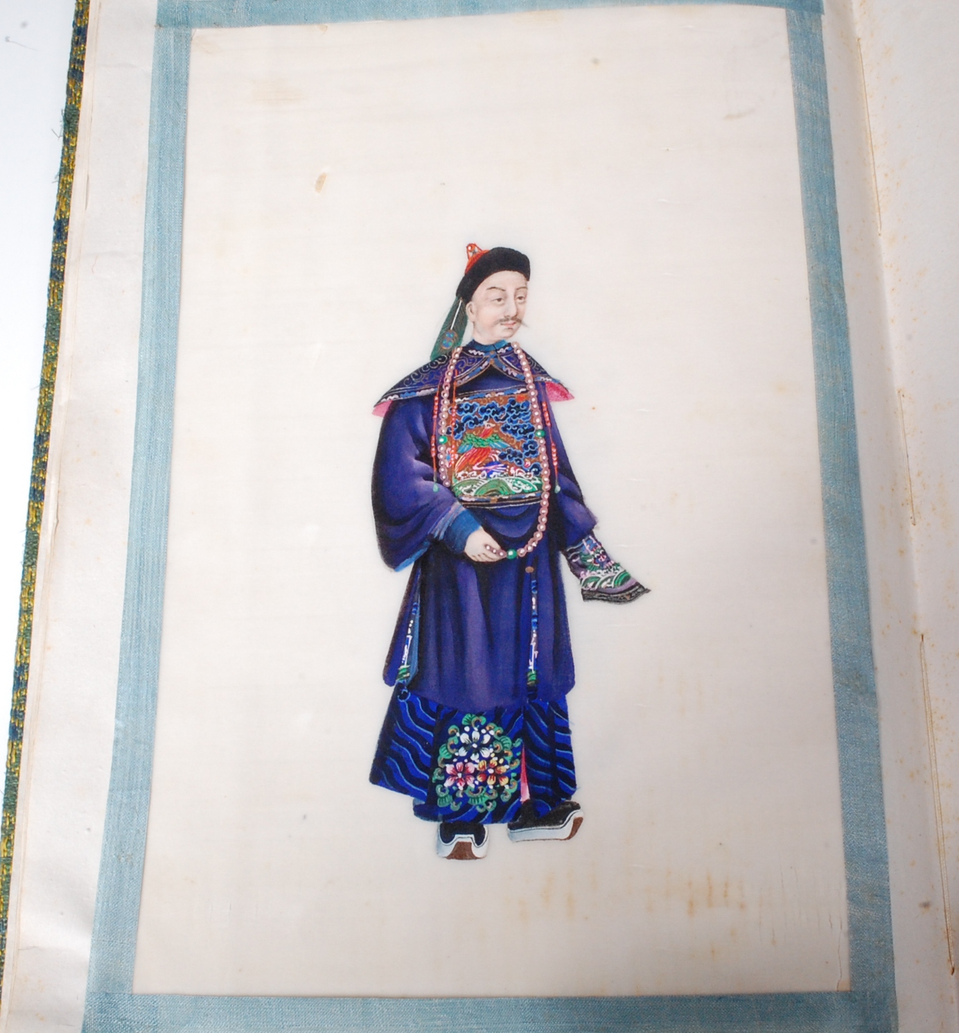 Two Chinese cloth covered scrap albums containing late Qing Dynasty pith paintings, - Image 3 of 19