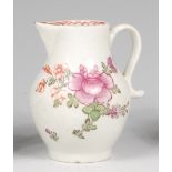 A Lowestoft porcelain sparrowbeak cream jug, polychrome decorated with stylised roses and fuchsias,