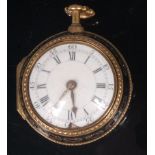A mid-18th century gold and lacquer cased repeating pocket watch by Charles Quenouault, of London,