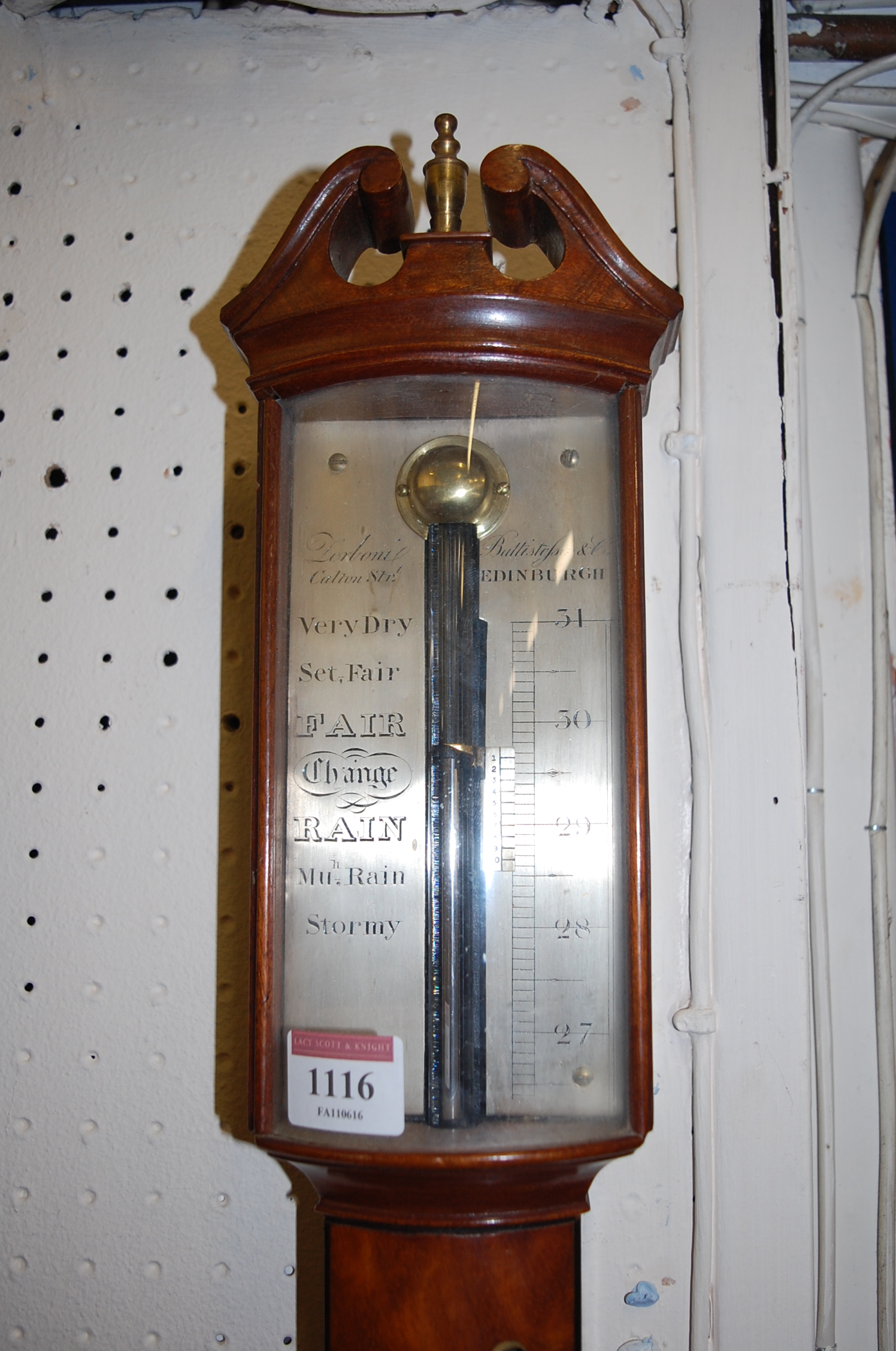 An early 19th century walnut bowfront stick barometer, the silvered dial signed 'Lerboni, - Image 5 of 7